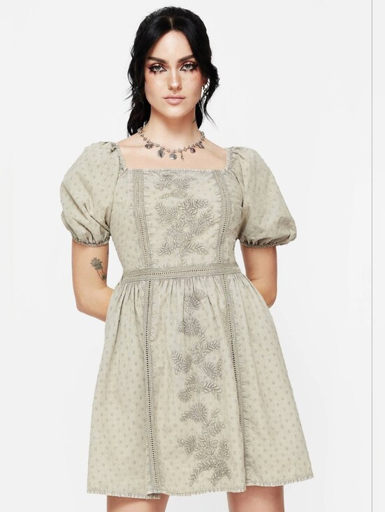 Disturbia Dresses & Skirts - Disturbia Caustic Cotton Frill Mini Dress Size 8 (sage green)